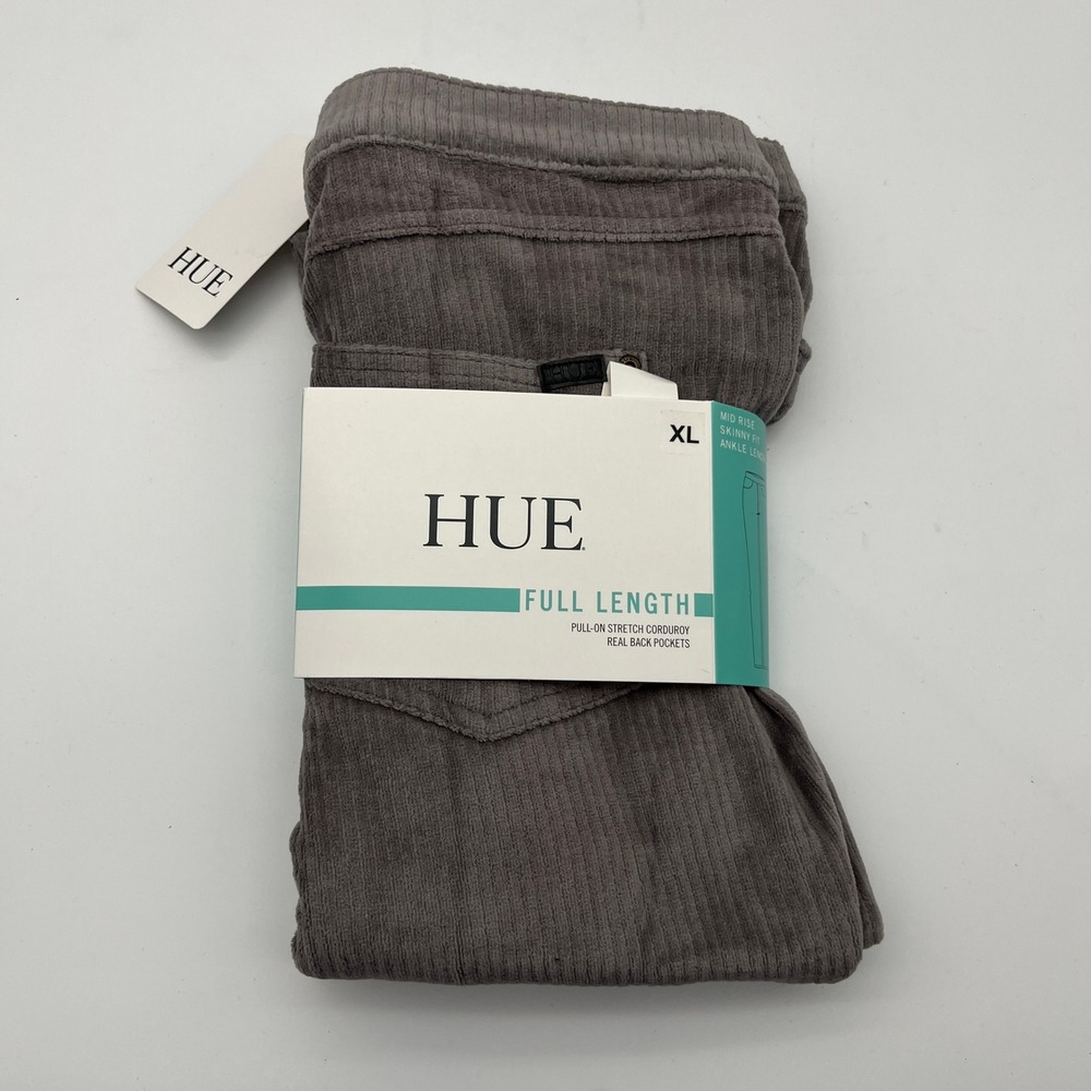 HUE Leggings Womens XL Charcoal Classic Corduroy Pull-On Skinny Mid Rise U23820